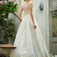 A-Line Wedding Dresses Plunging Neck Lace Over Tulle Sleeveless See-Through Beautiful Back Illusion Detail with Sash Ribbon