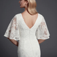 Long Wedding Dresses V Neck Lace Half Sleeve Beautiful Back with Lace