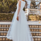 A-Line Wedding Dresses V Neck Floor Length Lace Tulle Sleeveless Romantic with Pleats Beautiful