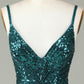 Sparkly Dark Green Bodycon Spaghetti Straps Lace-Up Back Short Homecoming Dress with Beading Sexy