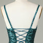 Sparkly Dark Green Bodycon Spaghetti Straps Lace-Up Back Short Homecoming Dress with Beading Sexy