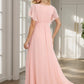 A-Line Pleated Chiffon Tie-Waist Evening Dress V-neck Party Dress
