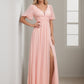 Chiffon Illusion V-Neck Flutter Sleeve Front Slit Evening Dress Sexy