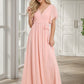 A-Line Pleated Chiffon Tie-Waist Evening Dress V-neck Party Dress
