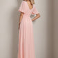 Chiffon Illusion V-Neck Flutter Sleeve Front Slit Evening Dress Sexy