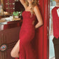 Pink Mermaid Prom Dress Strapless Slit Lace Long Evening Dress Off Shoulder