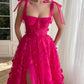 A-Line/Princess Spaghetti Straps Long Prom Floral Dresses With Split Side Pure Color