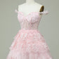Princess A Line Corset Tiered Purple Short Homecoming Dress with Lace Off Shoulder
