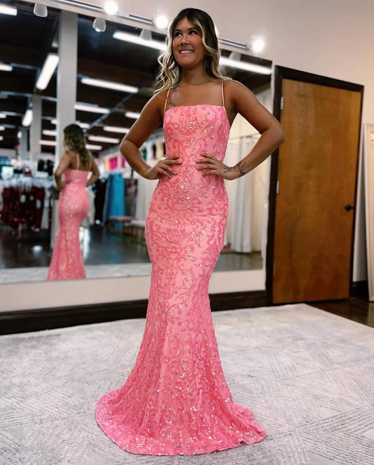 Spaghetti Straps Mermaid Prom Dress With Beading Sexy Sparkly 