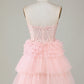 Trendy A-Line Sweetheart Pink Short Homecoming Dress with Ruffles Off Shoulder