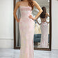Pink Mermaid Spaghetti Straps Sparkly Long Prom Dress with Slit Evening Dresses