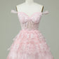 Princess A Line Corset Tiered Purple Short Homecoming Dress with Lace Off Shoulder