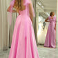 Glitter Pink A Line Spaghetti Straps Backless Long Corset Prom Dress Sexy