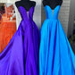 Plus Size A-Line Satin Strapless Prom Dress with Slit V-neck Sexy Evening Dresses