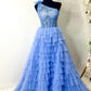 Plus Size Ball Gown Lace One Shoulder Multi-Tiered Prom Dress with Ruffles Floor Length