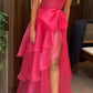 Pretty A Line Strapless Sleeveless Layered Long Formal Prom Dress Elegant Evening Party Dress With Bow