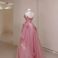 Princess A-Line Strapless Long Formal Prom Dress Elegant Evening Gown Sweet 16 Dress With Flowers No With Neck accessories