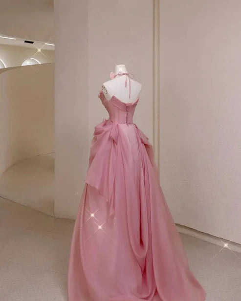 Princess A-Line Strapless Long Formal Prom Dress Elegant Evening Gown Sweet 16 Dress With Flowers No With Neck accessories