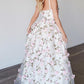 Prom Dress Sleeveless V-Neck Spaghetti Strap Satin Lace A-Line Floor Length With Flowers