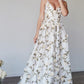 Prom Dress Sleeveless V-Neck Spaghetti Strap Satin Lace A-Line Floor Length With Flowers