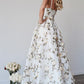 Prom Dress Sleeveless V-Neck Spaghetti Strap Satin Lace A-Line Floor Length With Flowers