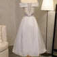 A Line Prom Dresses Boat Neck Tulle With Applique And Handmade Flowers Elegant Mother of the Bride Dress