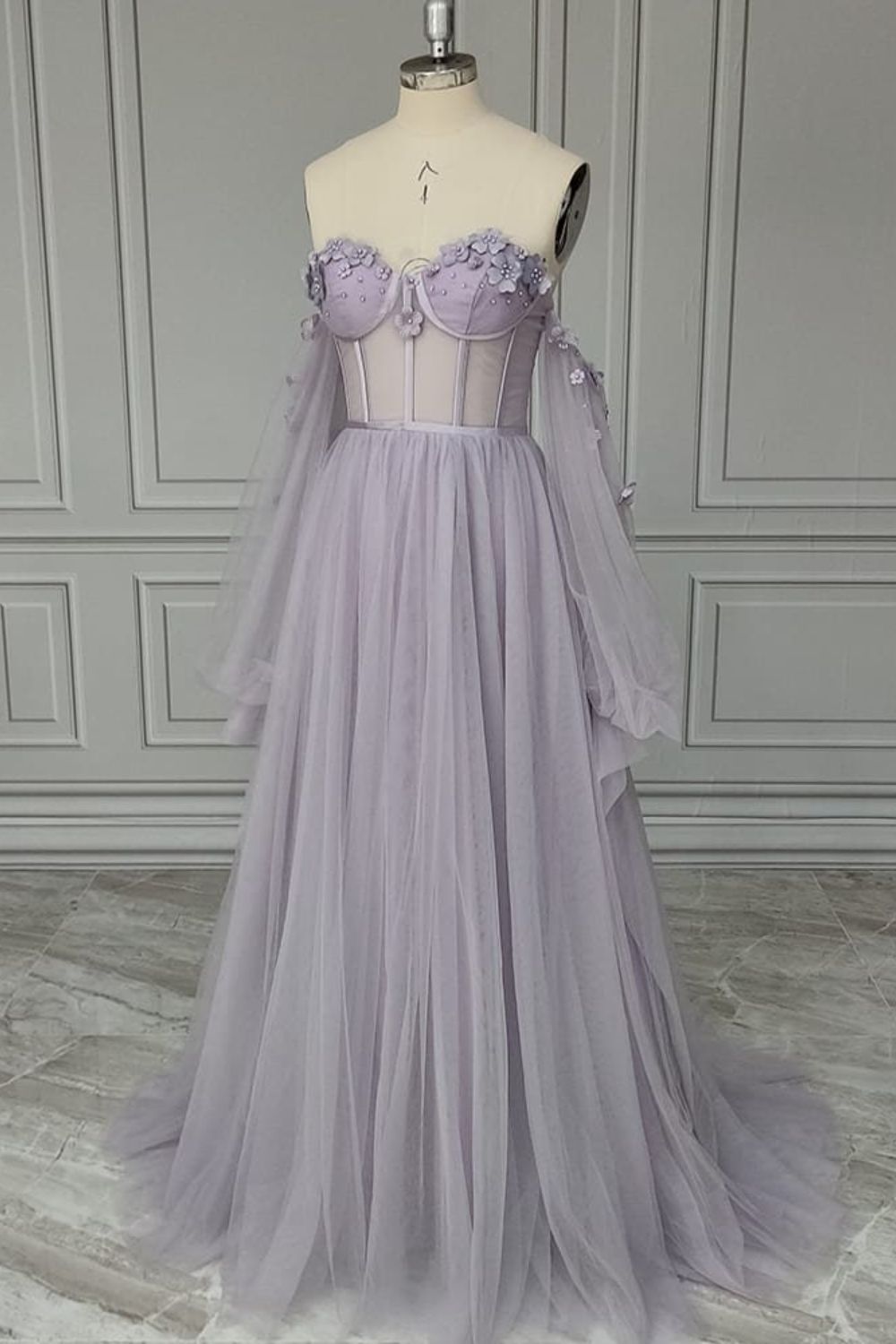 Prom Dresses Sweetheart A Line Tulle With Handmade Flowers Lace Up Beautiful Party Dresses