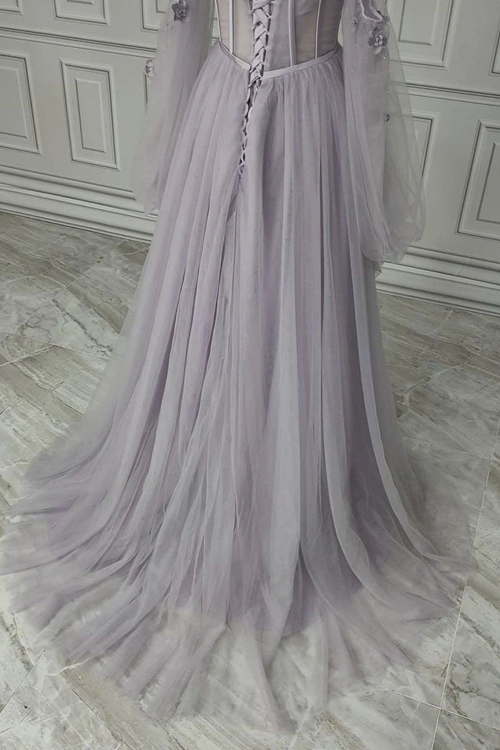 Prom Dresses Sweetheart A Line Tulle With Handmade Flowers Lace Up Beautiful Party Dresses