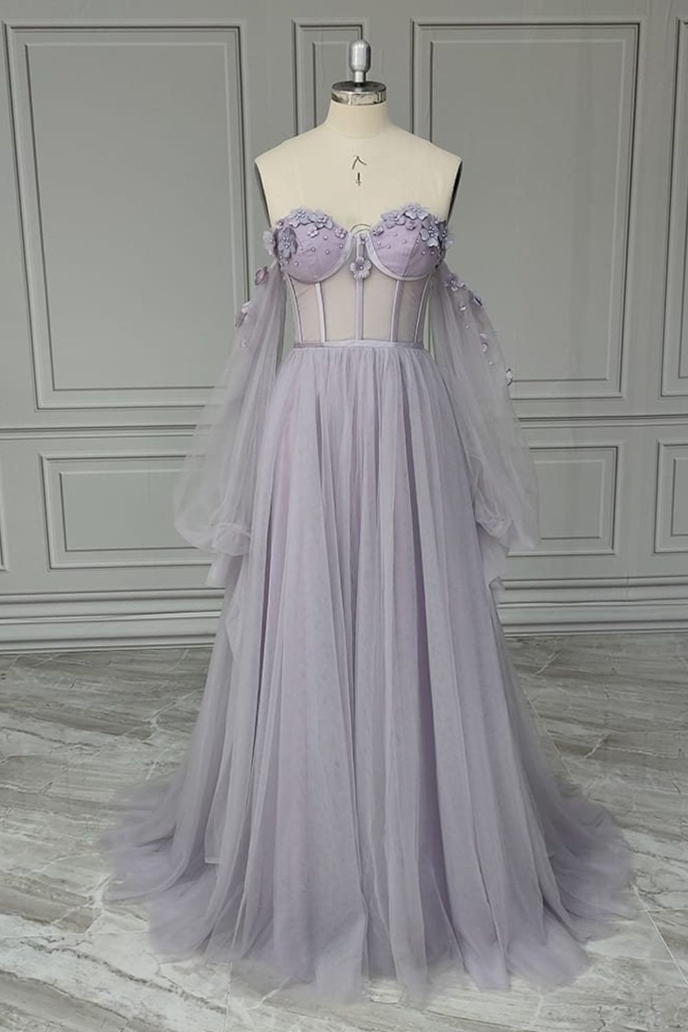 Prom Dresses Sweetheart A Line Tulle With Handmade Flowers Lace Up Beautiful Party Dresses