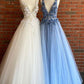 Prom Dresses V Neck Tulle With Beading Sweep Tran A Line Floor Length Sexy