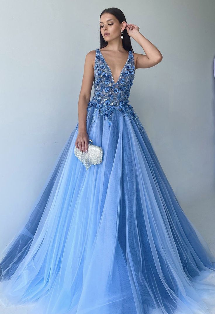 Prom Dresses V Neck Tulle With Beading Sweep Tran A Line Floor Length Sexy