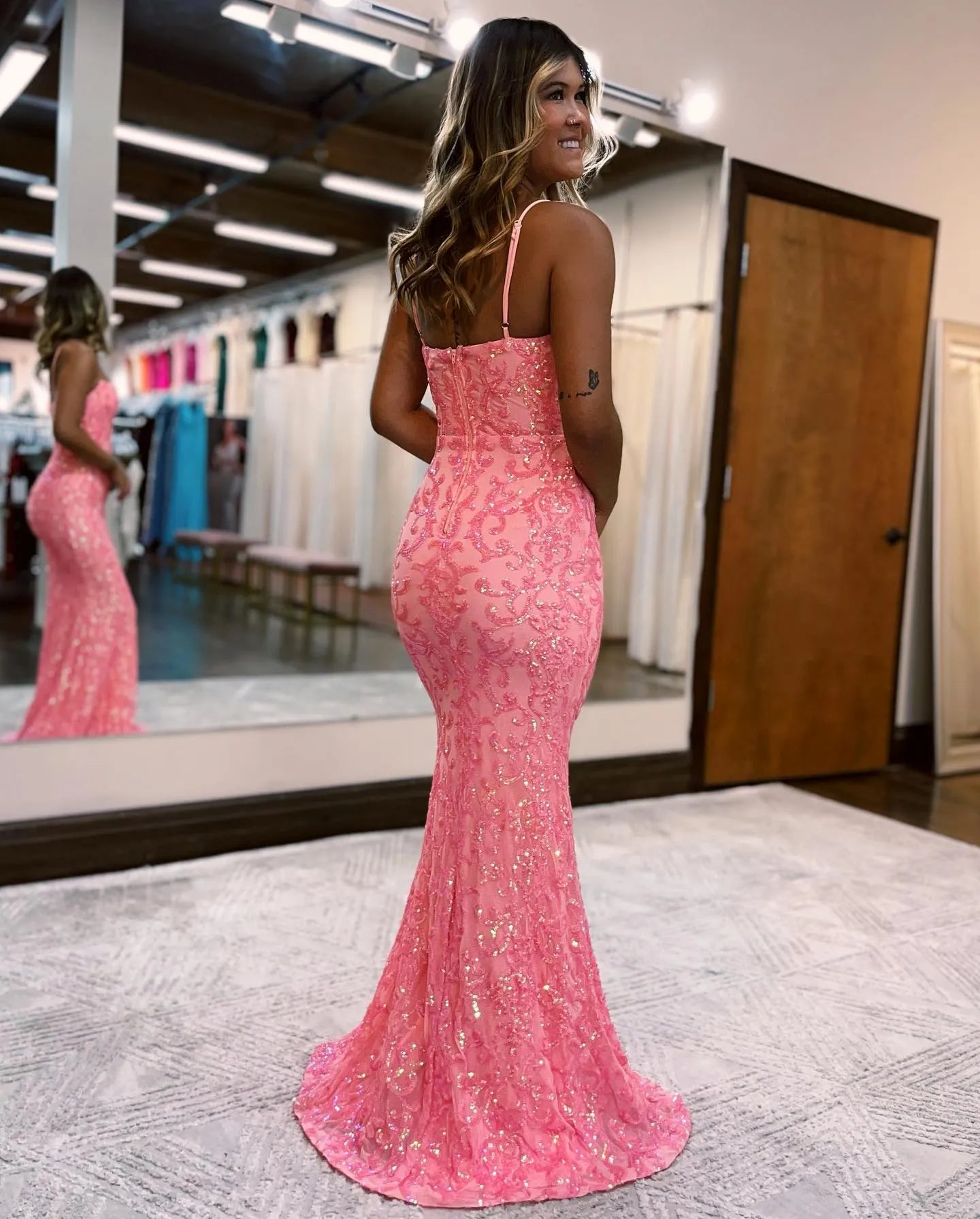 Spaghetti Straps Mermaid Prom Dress With Beading Sexy Sparkly 