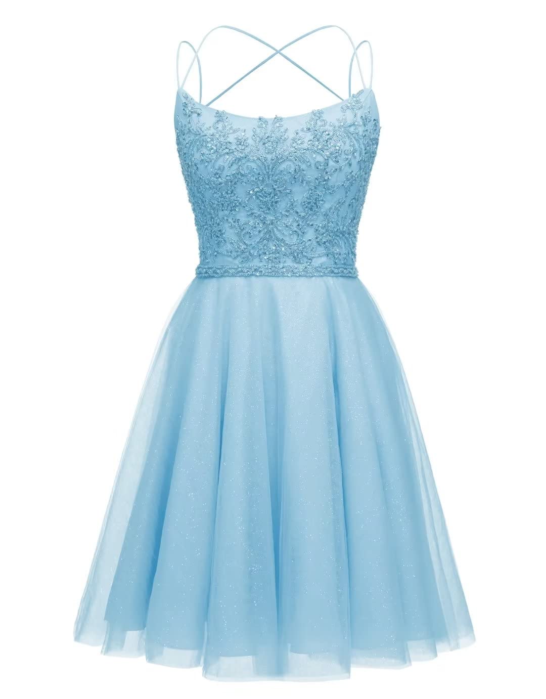 Puffy A Line Tulle Spaghetti Straps Beading Homecoming Dresses Short Cocktail Dress for Teens Beautiful