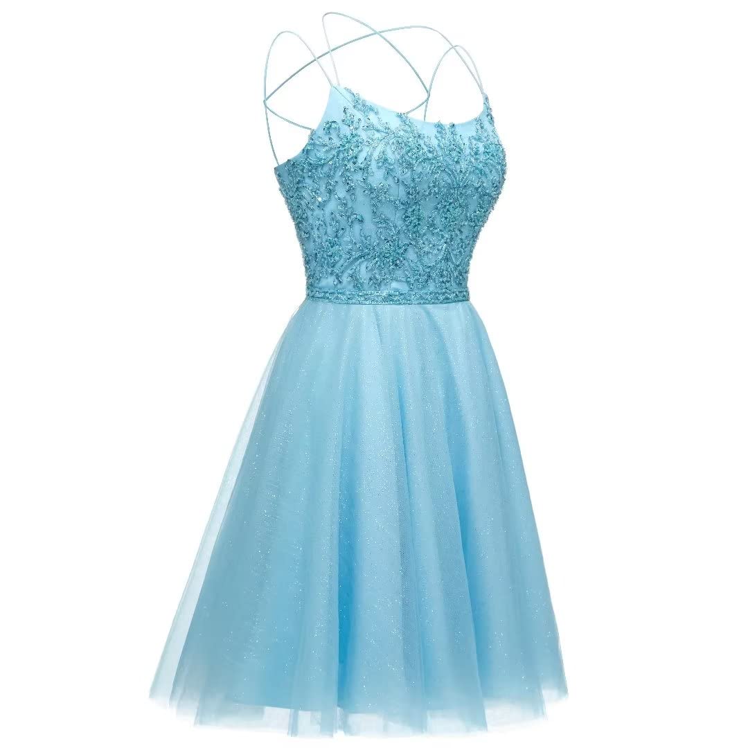 Puffy A Line Tulle Spaghetti Straps Beading Homecoming Dresses Short Cocktail Dress for Teens Beautiful