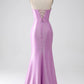 Mermaid Corset Prom Dress with Pleated Off Shoulder Pure Color Long