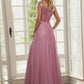 Shiny Sequin Bodice Off the Shoulder Maxi Tulle Evening Dress Sparkly
