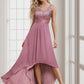 Sexy High-Low Maxi Chiffon Evening Dresses with Sequin Sexy Sparkly