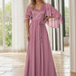 Deep V Neck Lace Bodice Long Flowy Evening Dress Sexy