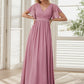 A-Line Pleated Chiffon Tie-Waist Evening Dress V-neck Party Dress