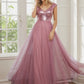 Shiny Sequin Bodice Off the Shoulder Maxi Tulle Evening Dress Sparkly