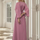 Deep V Neck Lace Bodice Long Flowy Evening Dress Sexy