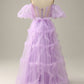 Purple Tulle Off The Shoulder Prom Dress Long Sexy