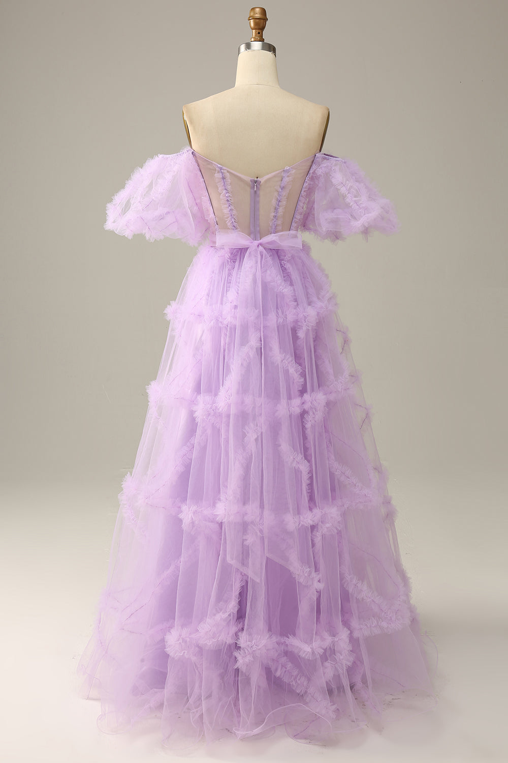 Purple Tulle Off The Shoulder Prom Dress Long Sexy