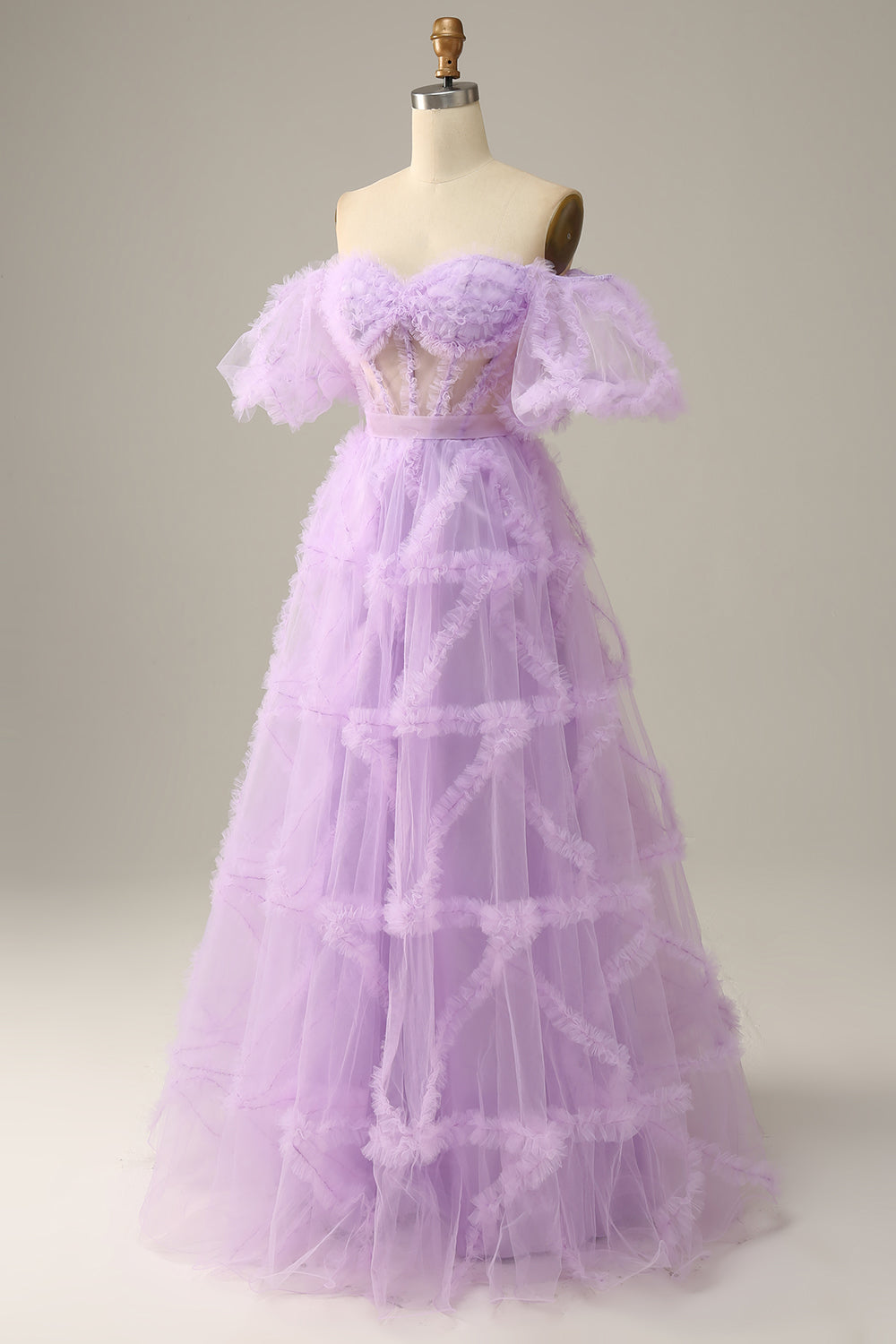 Purple Tulle Off The Shoulder Prom Dress Long Sexy