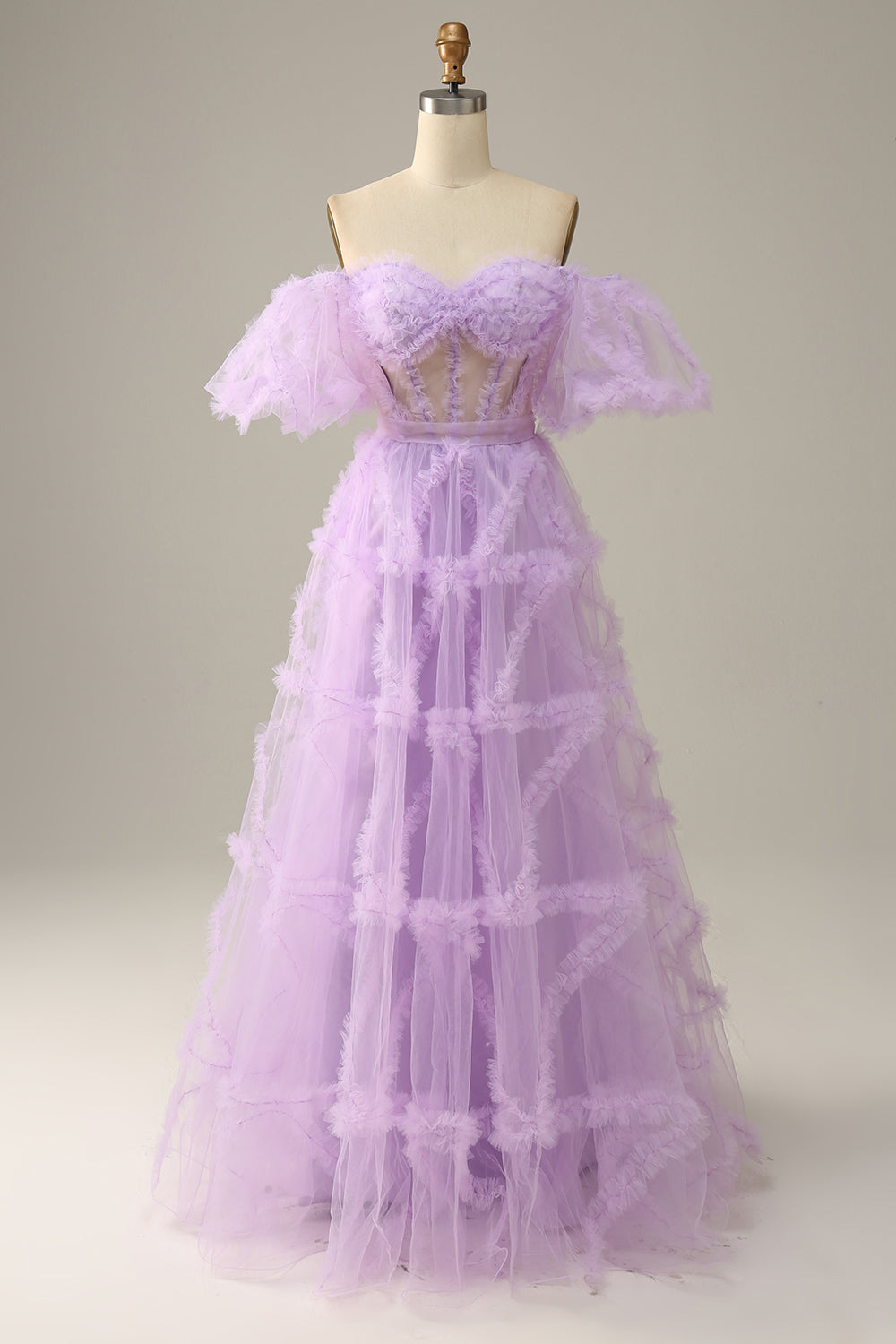 Purple Tulle Off The Shoulder Prom Dress Long Sexy