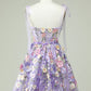 Purple A Line Spaghetti Straps Corset Homecoming Dress with 3D Flowers Beautiful