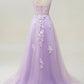 Elegant A Line One Shoulder Purple Long Prom Dress with Appliques Beautiful