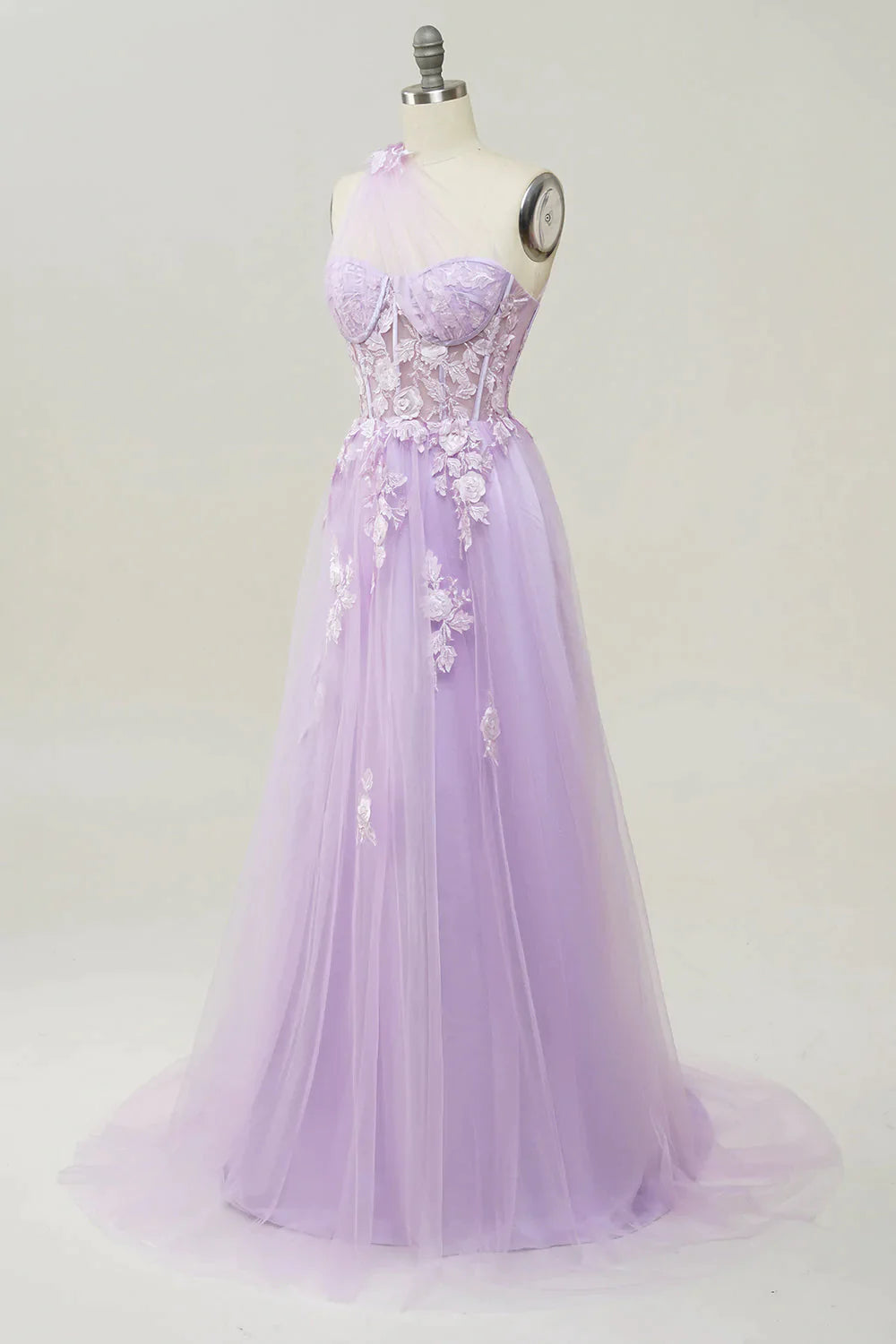 Elegant A Line One Shoulder Purple Long Prom Dress with Appliques Beautiful