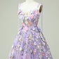 Purple A Line Spaghetti Straps Corset Homecoming Dress with 3D Flowers Beautiful