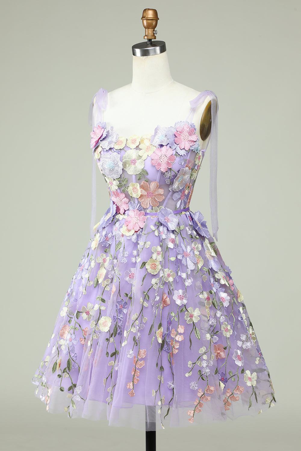 Purple A Line Spaghetti Straps Corset Homecoming Dress with 3D Flowers Beautiful